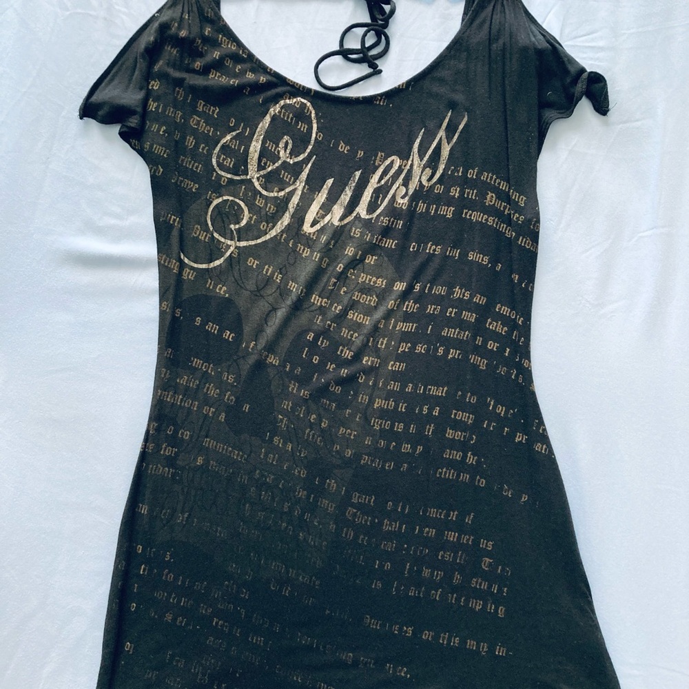 Guess Black Dress with Gold Script Design